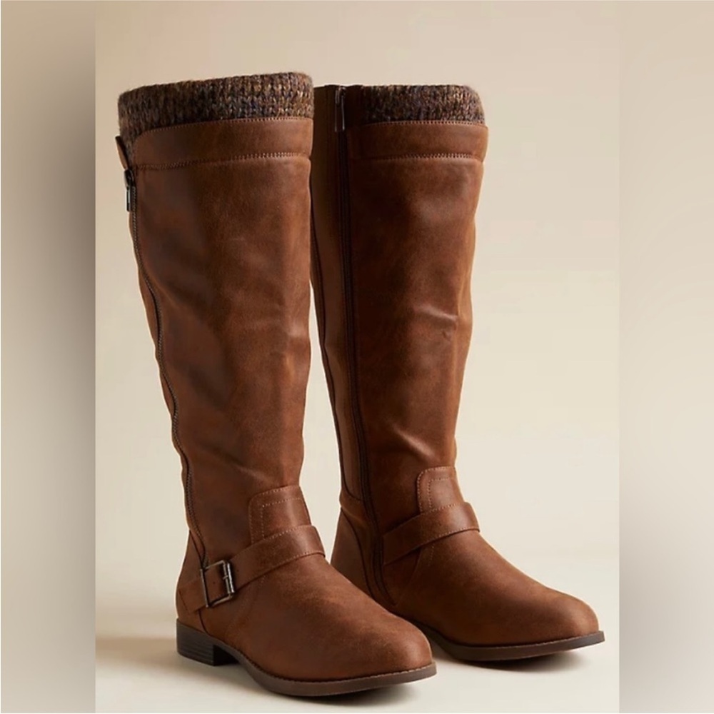 Torrid Brown Over the Knee Boots sock top side buckle 8.5